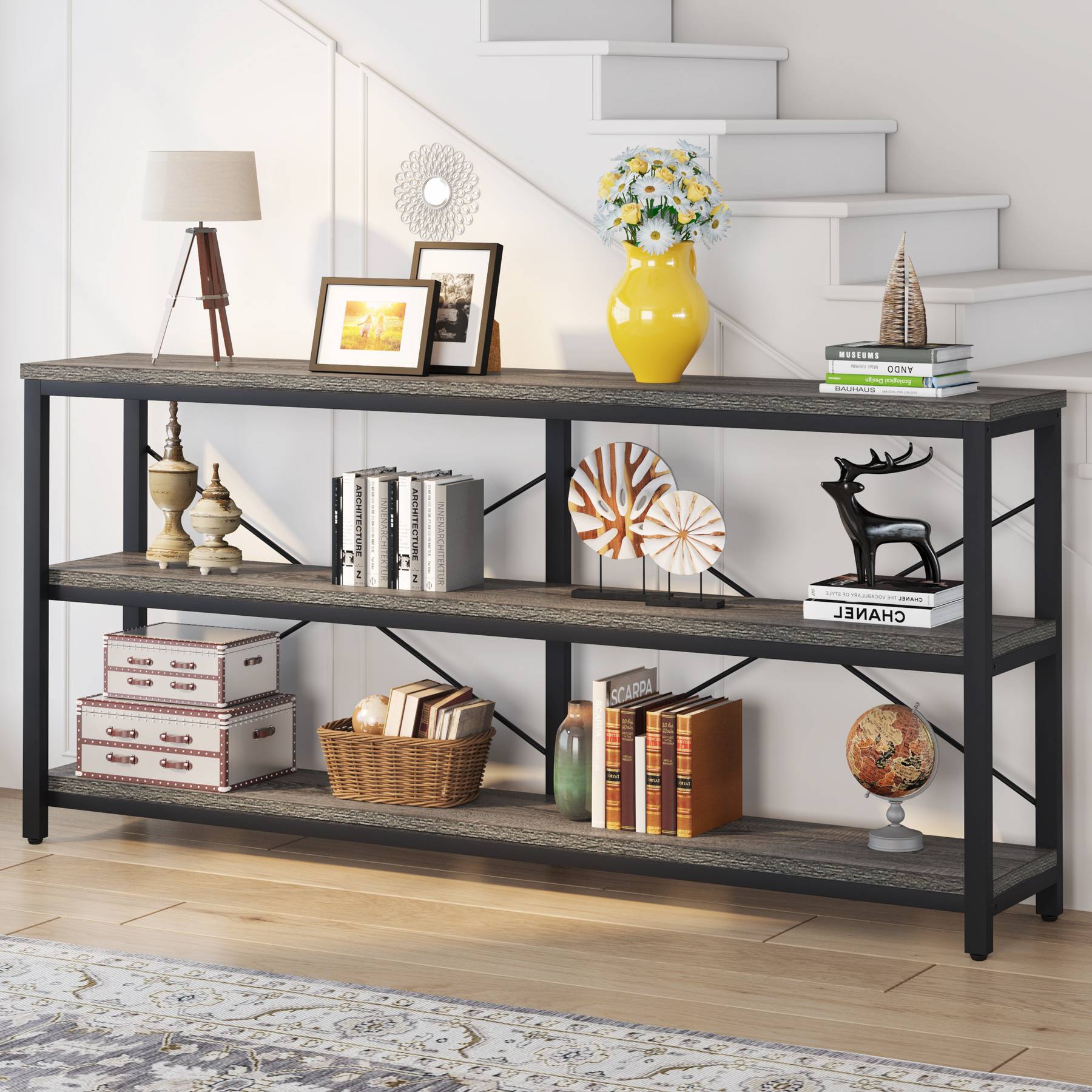 70.9" Console Table, 3-Tier Sofa Table with Metal Frame Tribesigns